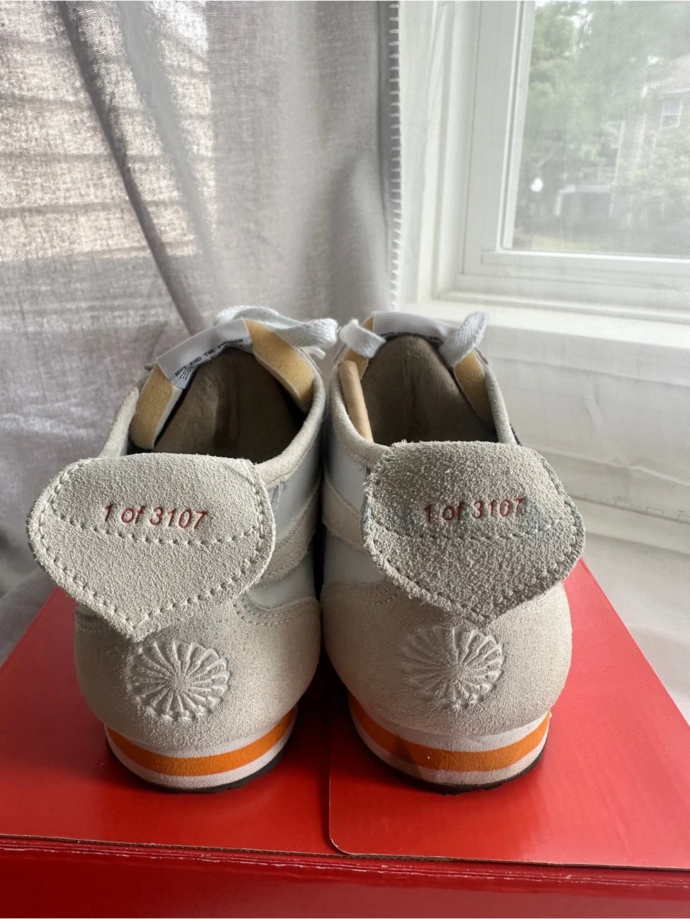 Nike Cortez Classic in White with Black Swoosh & Orange Accent